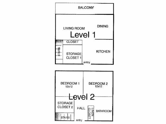 2br 1250 sf floor plan